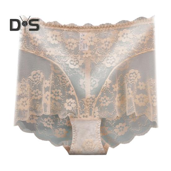 

Женские кружевные трусики, сексуальные сетчатые прозрачные трусы с высокой талией, мягкое эластичное хлопковое нижнее белье M бежевый