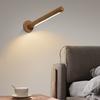 360-Degree Rotatable Wooden LED Wall Lamp Soft Glow Flicker Free Dimmable Touch Control USB Rechargeable Reading Light