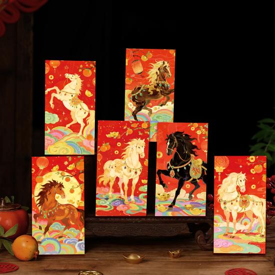 6 Pcs Envelopes Year of The Horse Chinese New Year Red Hong Bao Spring Lucky Pockets