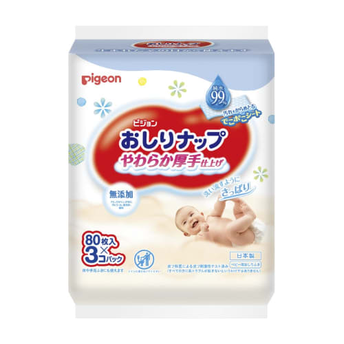 Pigeon Baby Wipes Refill, Soft Thick Finish, 99% Pure Water, 80 Wipes x 3 Packs