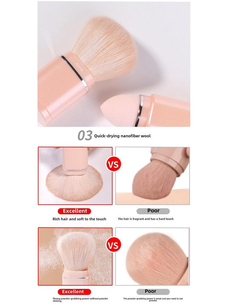 Přenosná sada zatahovacích štětců na make-up: Štětce na oční stíny, korektor a tvářenku