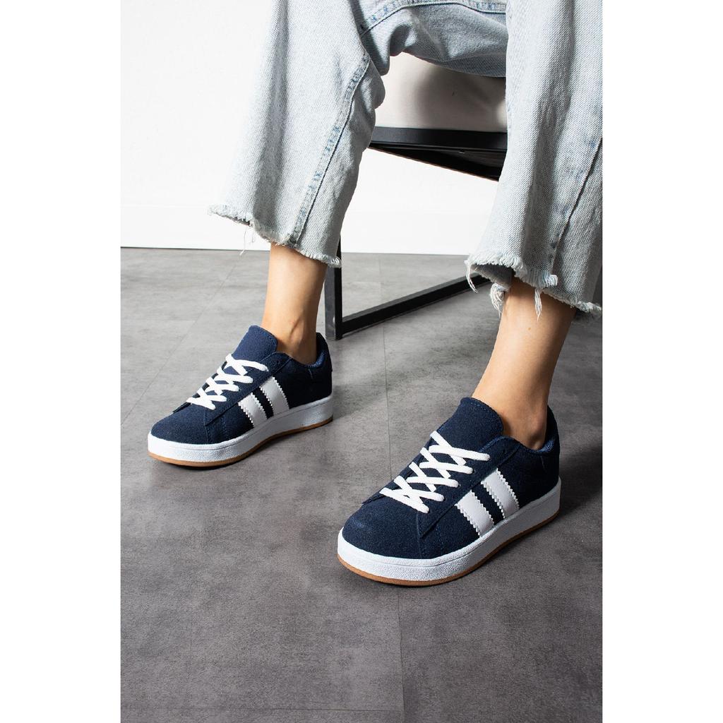 Navy Blue-white Orthopedic Sole Striped Sneakers