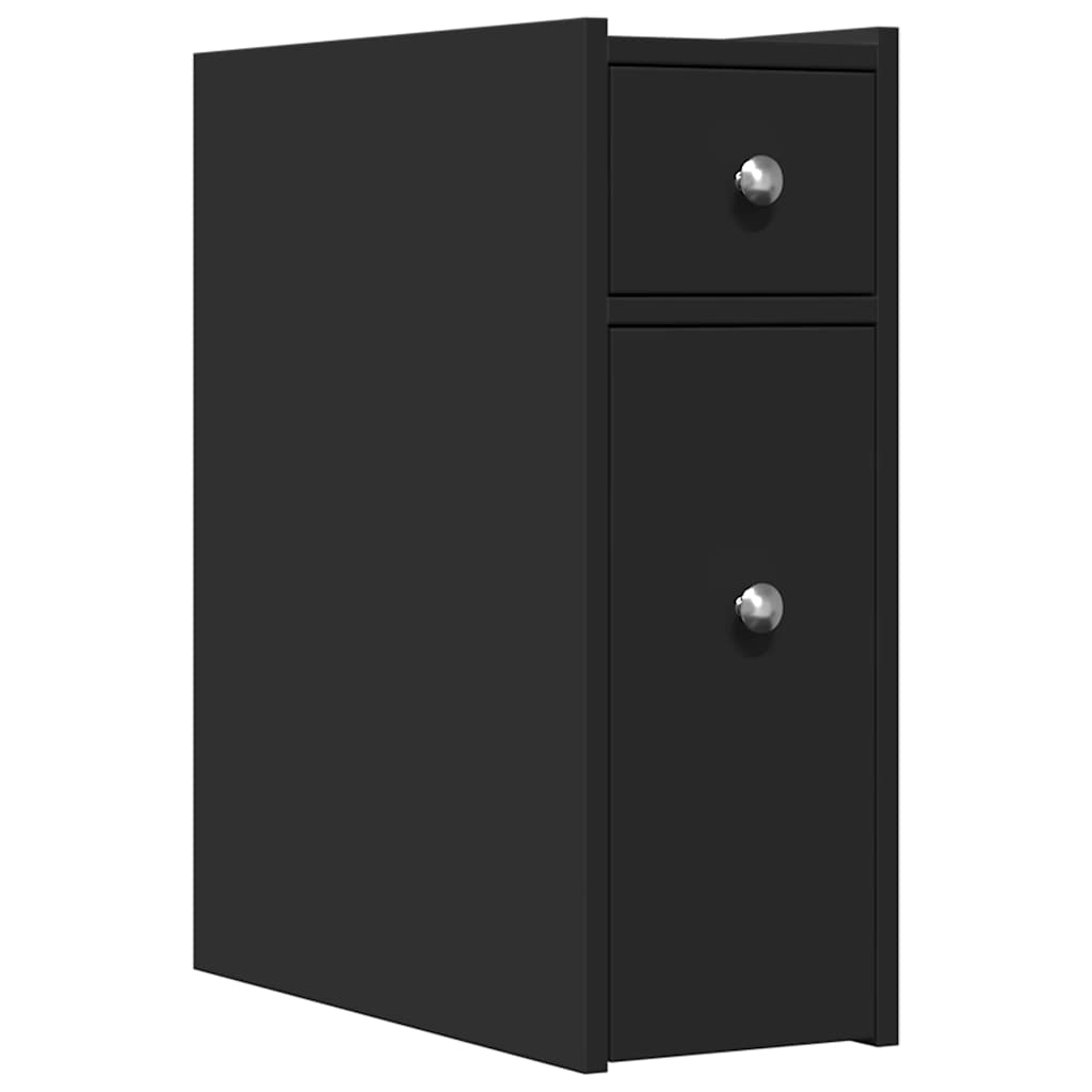 Narrow Bathroom Cabinet with Casters Black Particleboard