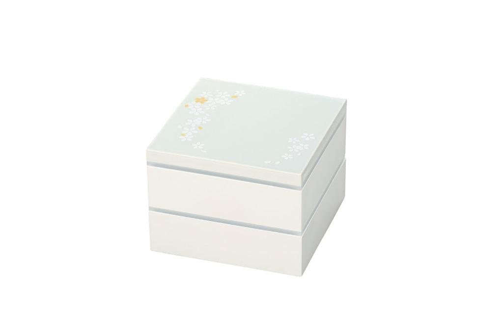 Tatsumiya Polarized Pearl Jubako Cherry W15 D15 Box, 15.0mm Square, Two-Tiered, Blossom, Size Approx. H11.6 (Product Code 54832)
