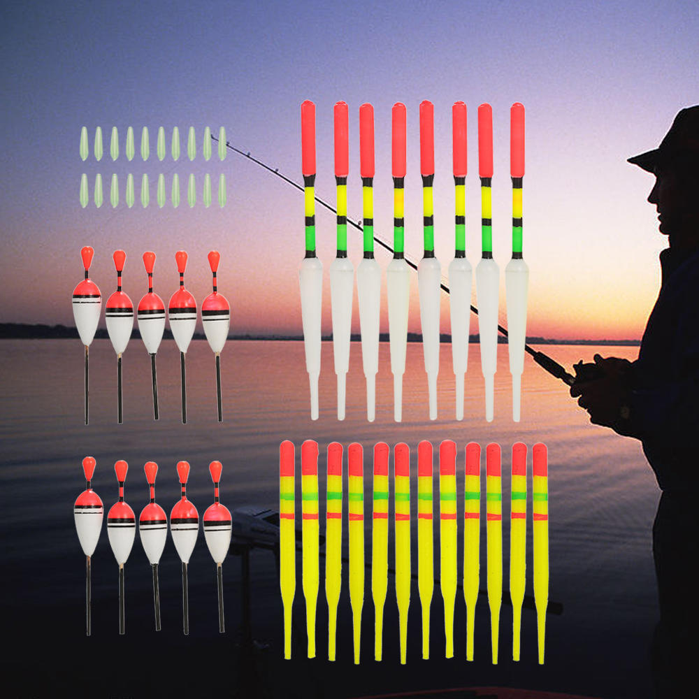 Buy 30pcs Fishing Floats w/ Rubbers Buoyancy Multi Shapes Colors Fishing Tackle at affordable