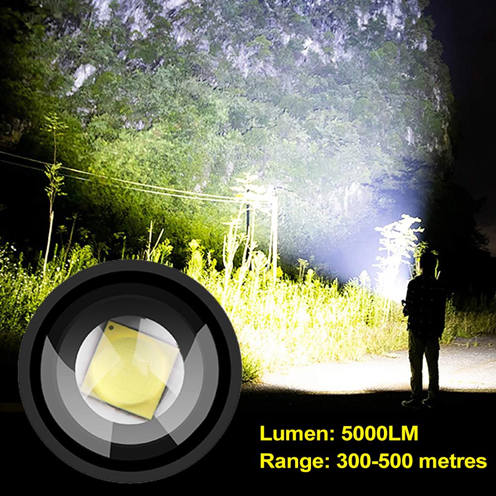 Waterproof Super Bright XHP160 LED Flashlight High Power Torch 5 Modes USB Rechargeable Lantern Emergency Spotlights