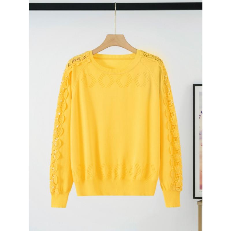 

Женский топ Hollow Feeling Solid Color с круглым вырезом и длинными рукавами XL жёлтый