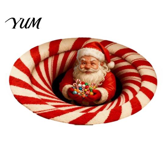 Thickened Cozy Mat Round Christmas Rug, 39" Imitation Cashmere Santa Snowflake Pattern, Holiday Party Floor Covering Area Rug for Home Living
