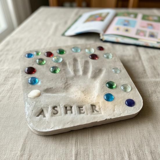 Yousheng Large DIY Stepping Stone Kit, Square Handprint Stepping Stone, Mother's Day Keepsake Craft, Indoor Outdoor Garden Stone with 26 Letter Stamps