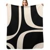Retro Groove Abstract Minimal Pattern Black and Almond Cream Throw Blanket Cozy Napping Blanket Gift for Mom Dad