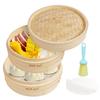 WISH SUN 21cm Steamer Natural Bamboo Steamer with 50 Bamboo Steamer Brush Suitable for Commercial Single Person Dim and Steamed 2-tier Set Lid,