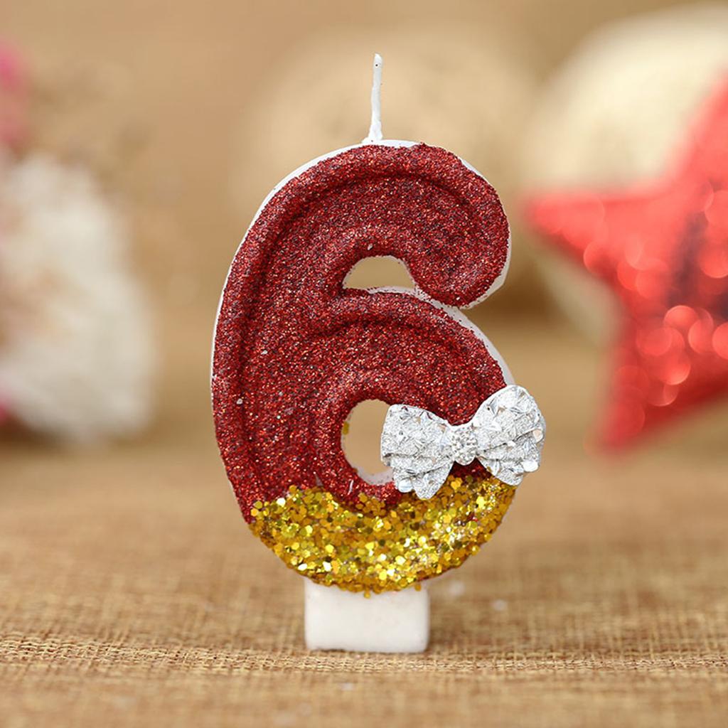 2.95-inch Red Gold Bow Digital Birthday Cake Candles Cake Candles Sparkling Wedding Baby Shower Party Decoration Cake Top Cover