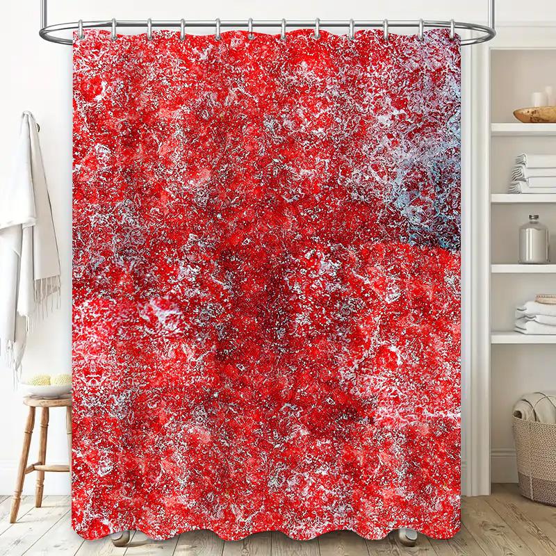 Red Marble Texture Shower Curtain Waterproof Fabric Bathroom Decorative Hanging Bathing Room Window Privacy Protection Size: 60x