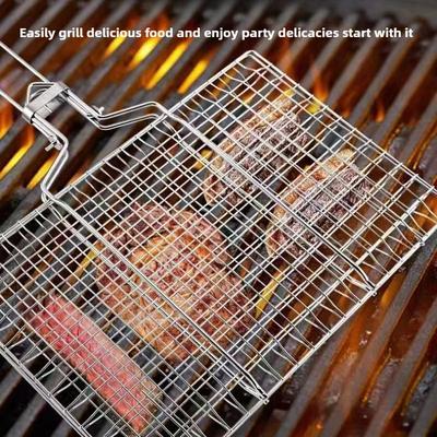 Grillkorg Fällbar Bärbar Rostfritt Stål BBQ Grillkorg Med Handtag för Fisk Grönsaker Räkor Matlagningsaccessoarer