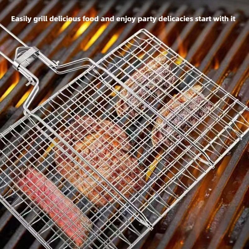 Grillkorb Faltbar Tragbar Edelstahl BBQ Grillkorb mit Griff für Fisch Gemüse Garnelen Kochzubehör