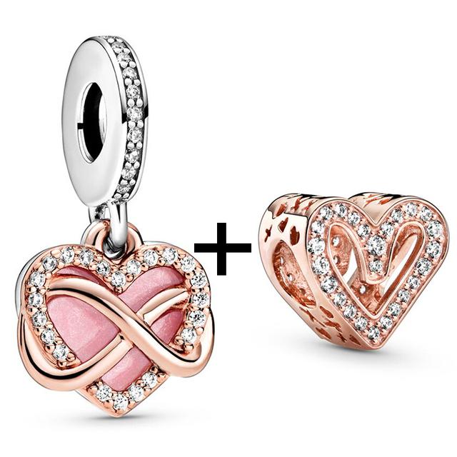 2pcs /Lot New Trend Crown Feather Zircon Hollow Leaves Beads Fit Original Brand Charms Silver Color Bracelets Women Diy Jewelry