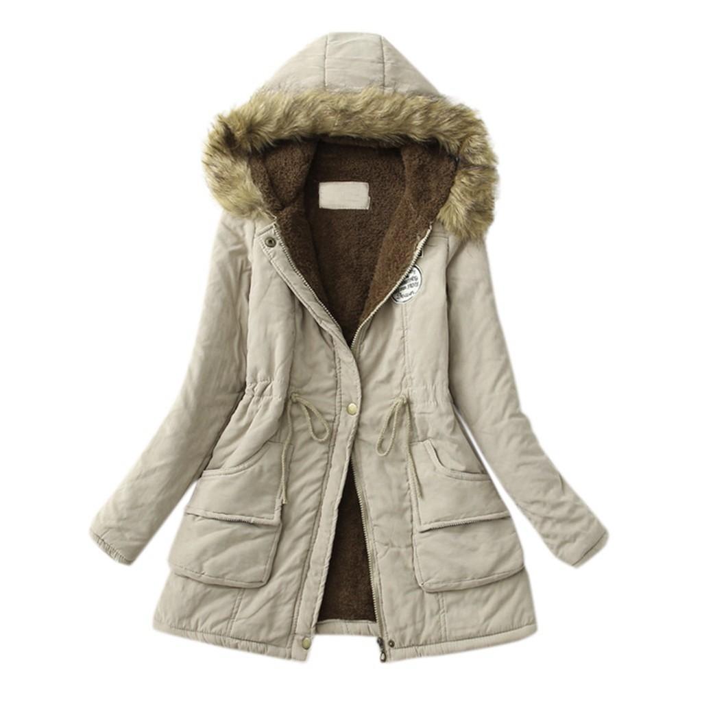 

Winter Womens Warm Coat Hooded Jacket Slim Winter Outwear Coats S хаки