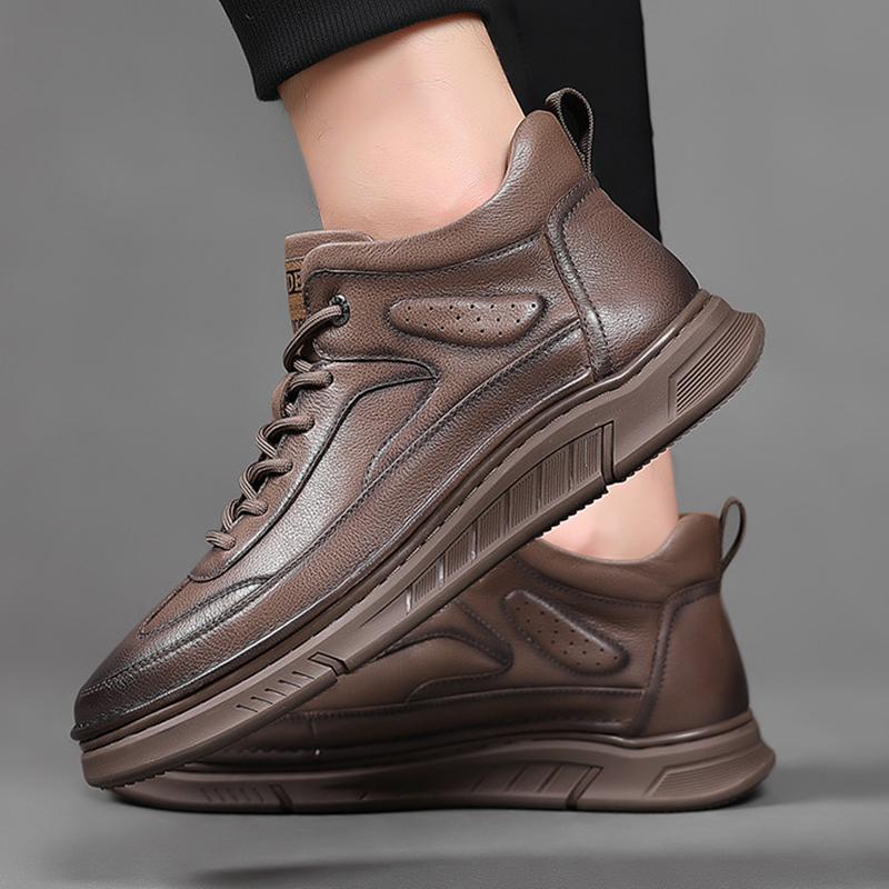 Herrenschuhe 2024 Herbst Lässig Sport Retro Koreanischer Stil Lässige Lederschuhe Herren Trendige Britischer Stil Schwarze High-Top Sneaker