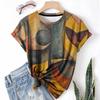 T-shirt da donna estiva a girocollo a maniche corte con motivo astratto stampato in 3D, artistica, leggera, casual e alla moda