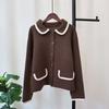Autumn and Winter New Retro Contrasting Colors Hong Kong Flavor Knitted Cardigan Soft Waxy Design Temperament Loose Sweater Jacket Women