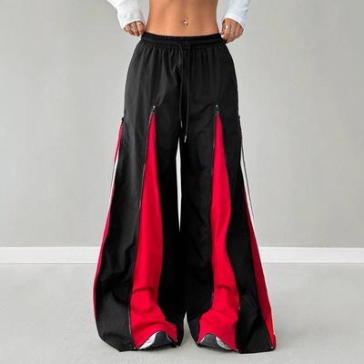 Street-style Hot Girl Patchwork Hip-hop Zipped Patchwork Retro Loose Floor-length Pants