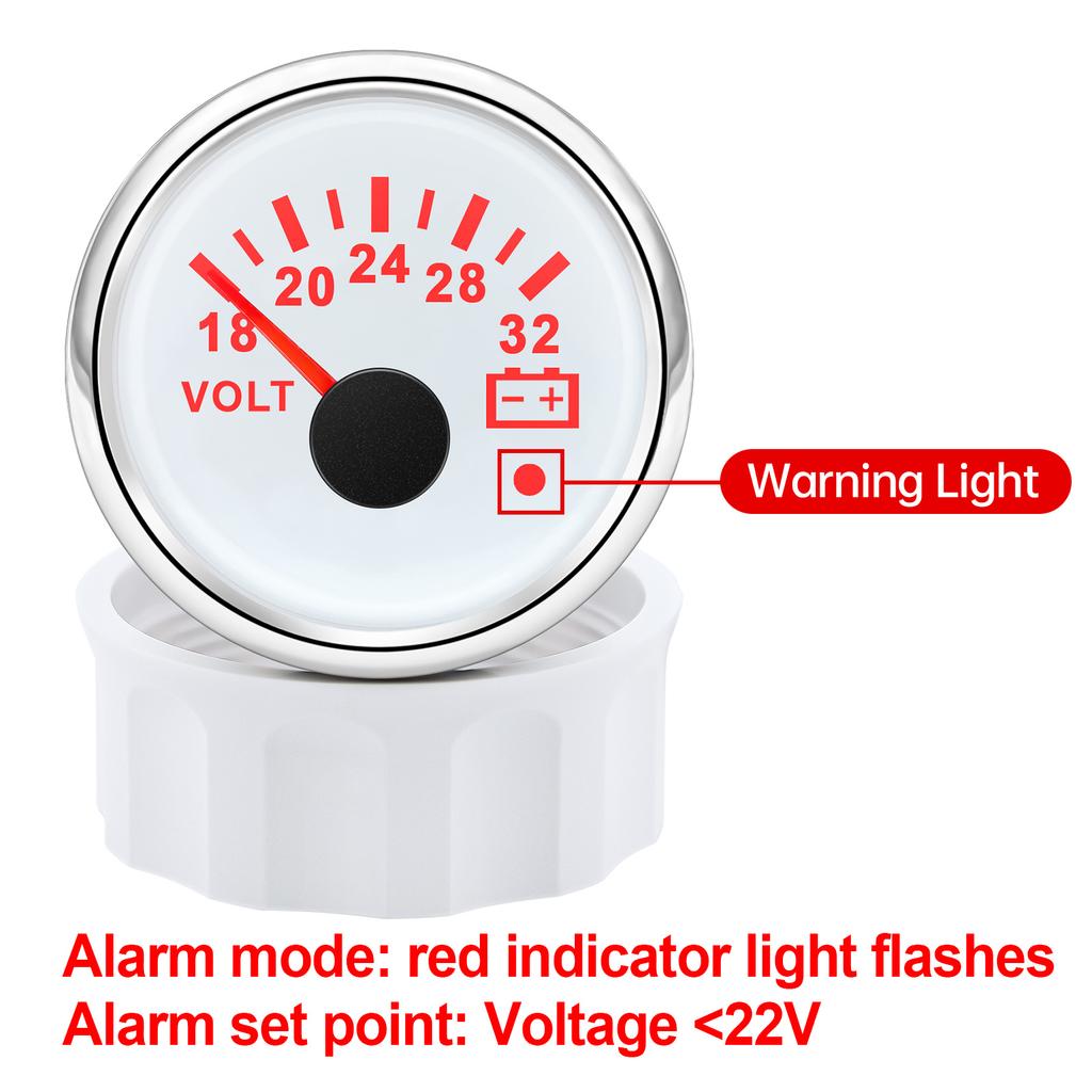 52mm Voltmeter 8-16V 18-32V Voltage Gauge With Alarm Light For Car Marine Boat 7 Color Backlight Volts Meter Waterproof Gauge