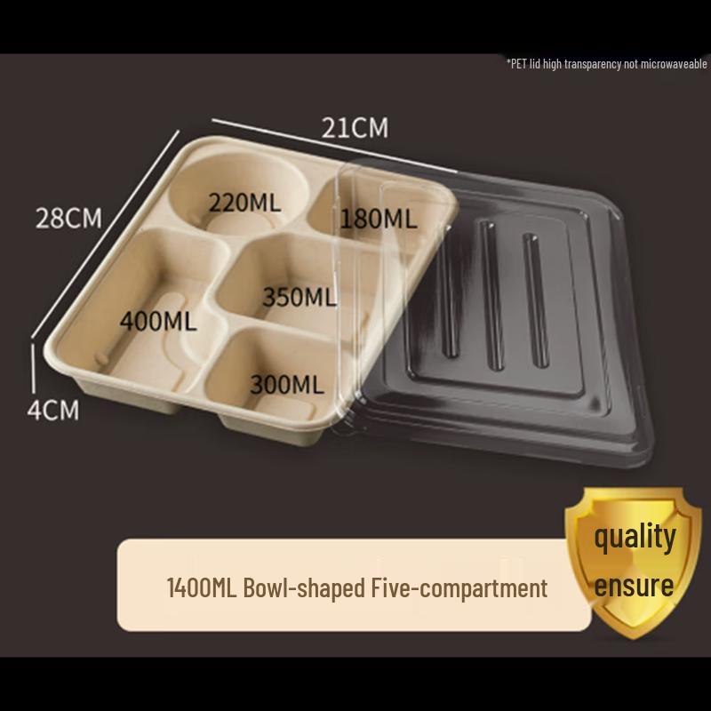 COFLYEE Biodegradable 5-Compartment Takeout Containers