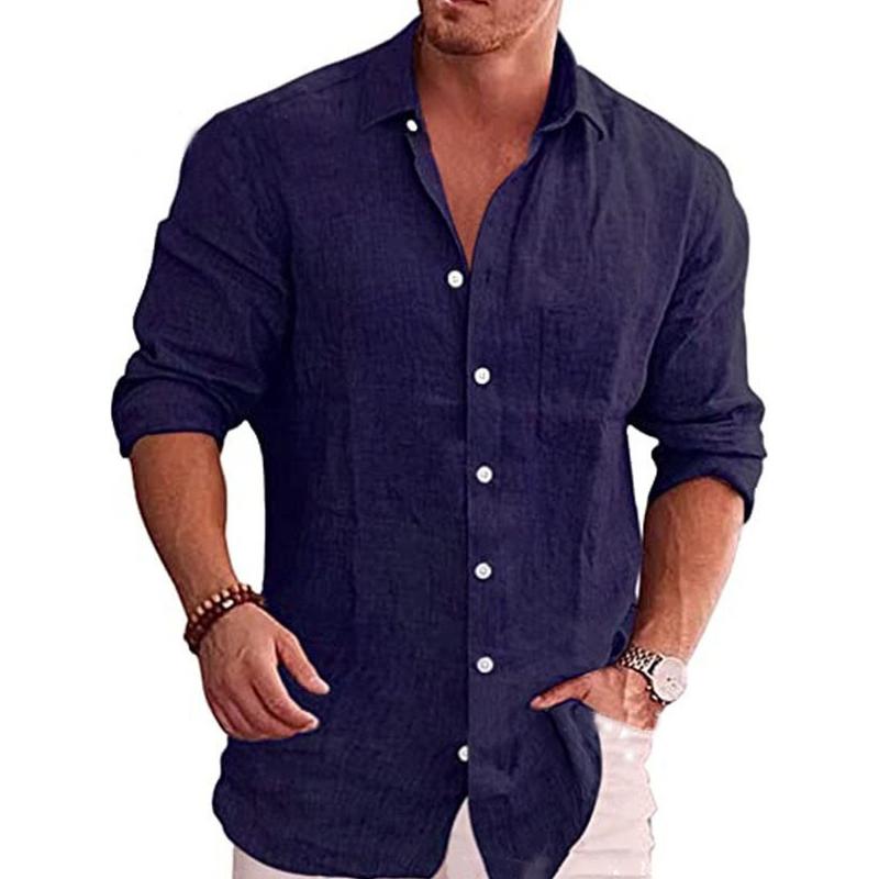 ბამბის თეთრეულის შემოდგომის მამაკაცის გრძელმკლავიანი პერანგი მყარი ფერის ყოველდღიური სტილის პლუს ზომა მამაკაცის ყოველდღიური თეთრეულის პერანგი