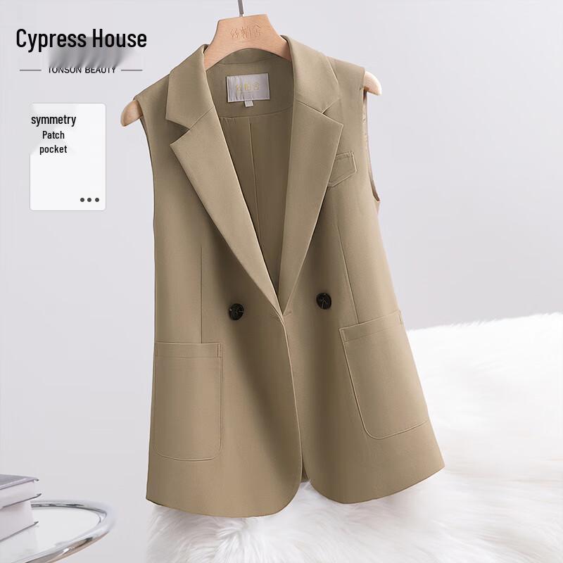 

Sibaishe Women s Elegant Double-Breasted Notched Lapel Vest L