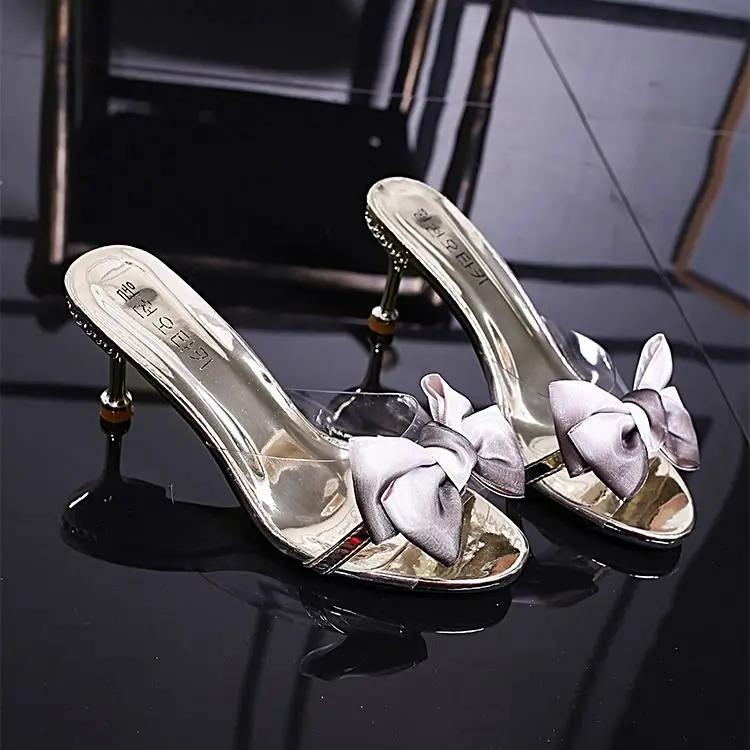 Fashion Rhinestone Heeled Shoes Stylish High Quality Slides New Collection Non Slip 2025 Trend Pvc Women's Slippers and Ladies Sandals