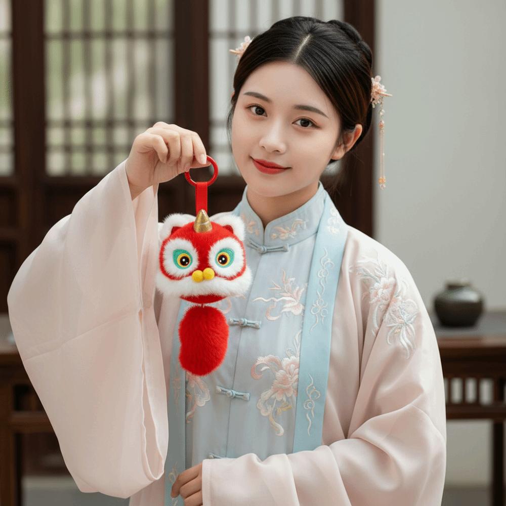 Cartoon Lion Dance Keychain Awakened Lion Chinese New Year Gift  Bag Hanging Accessories