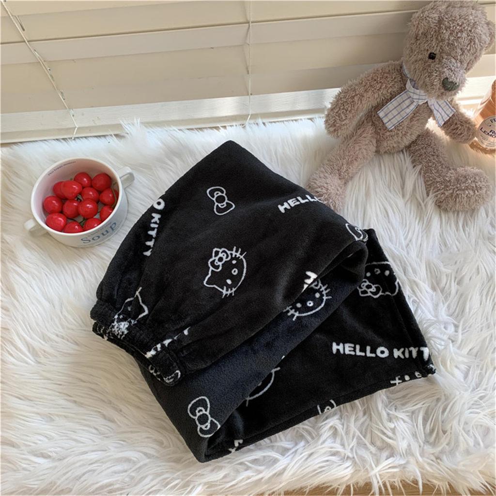 Cartoon Cat Christmas Flannel Pajama Pants for Women - Cozy Winter Kitty Fleece Lounge Wear