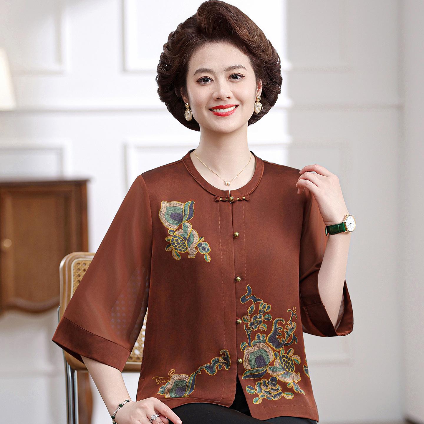 

2026 Summer Silk Floral Cardigan - Women s Seven-Sleeve Gauze Shirt 4XL (for 135-150 jin)