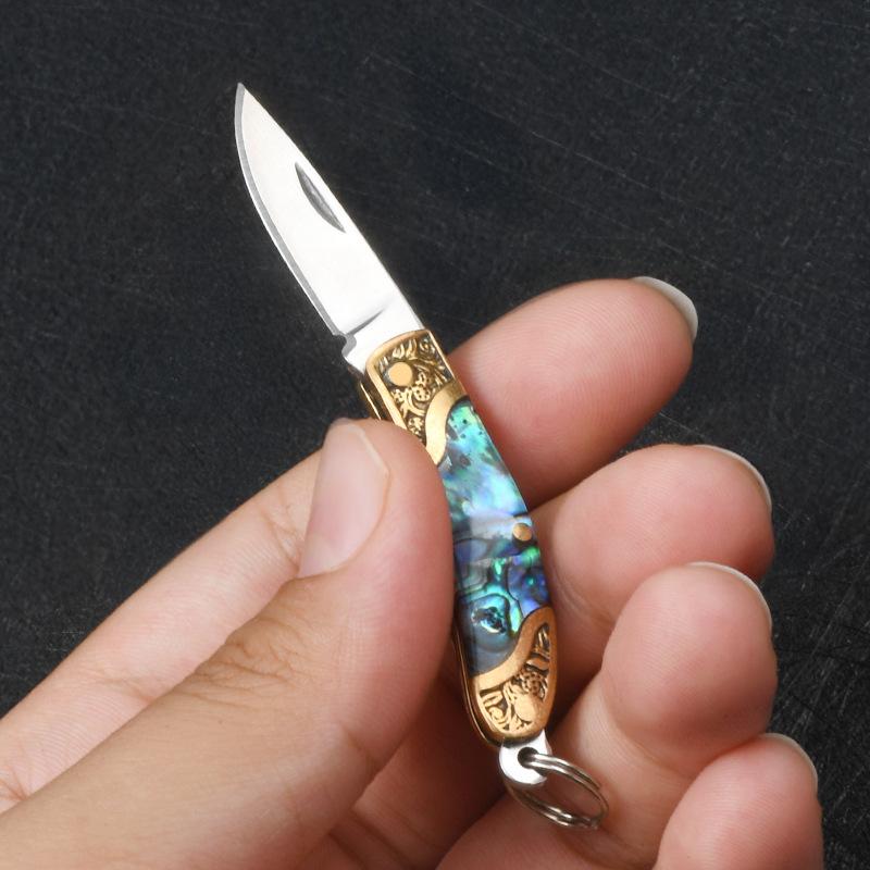 7.2cm Shell Brass Steel Folding Knife Pocket Keychain Portable Resin Steel Knives Survival EDC Tool Cutter Peeler Hunting Gift