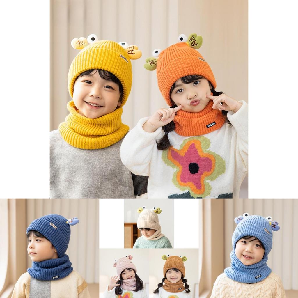 Knitted Winter Children Hat And Scarf Set With Animal Cartoon Design For Kids