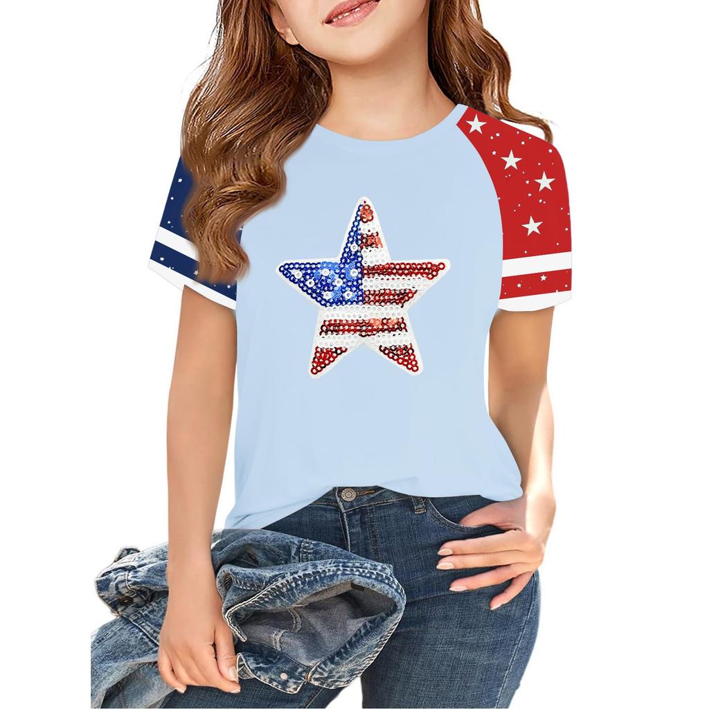 Tops For Youth Kids Boy And Girls 2-10 Years Round Neck Short Sleeve Trendy Tops