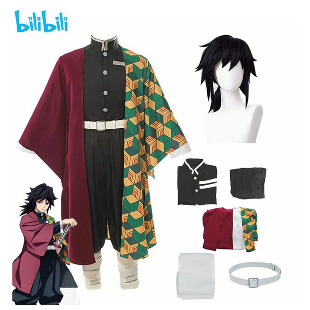 Tomioka Giyuu Costume Cosplay Anime Japonais Costume Complet avec Perruque pour Garçons Adultes Carnaval Fête d'Halloween Cadeau Uniformes Tomioka Giyuu M black