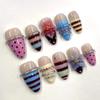 24PCS White Lace French False Nails Simple Black Polka Dots Almond 3D Pink Sweet Flowers Gold Designs Press on Nails Full Cover