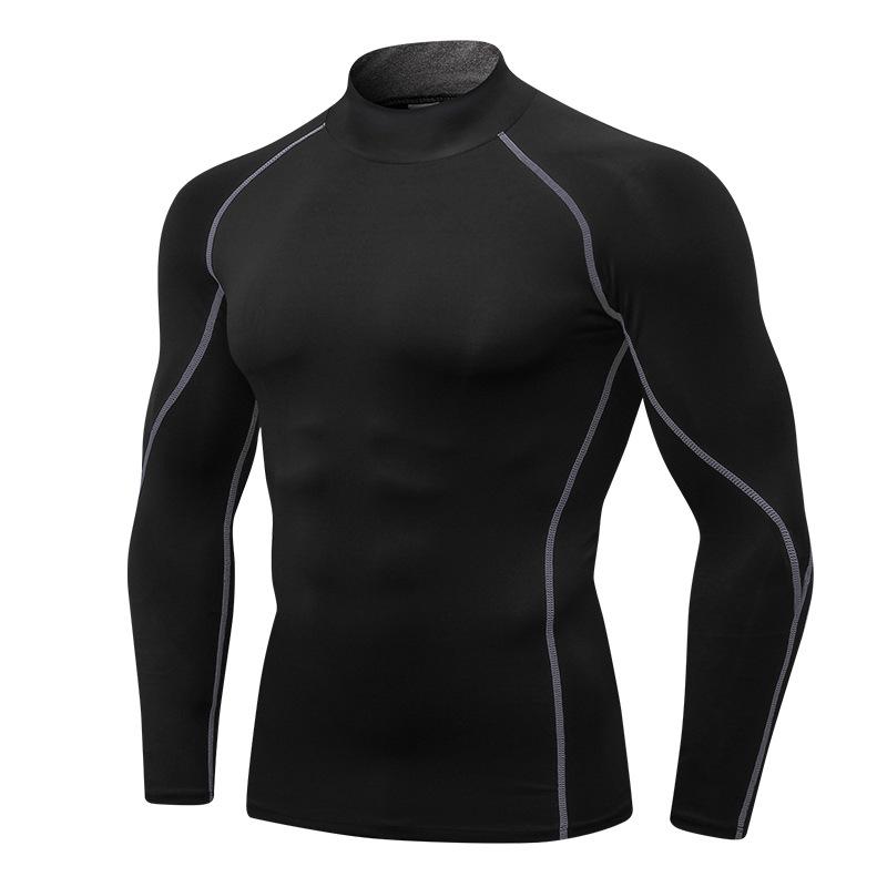 Men's High Neck Performance Long Sleeve Sports Shirt - Stretch, Breathable, Stand-Up Collar for Running & Basketball