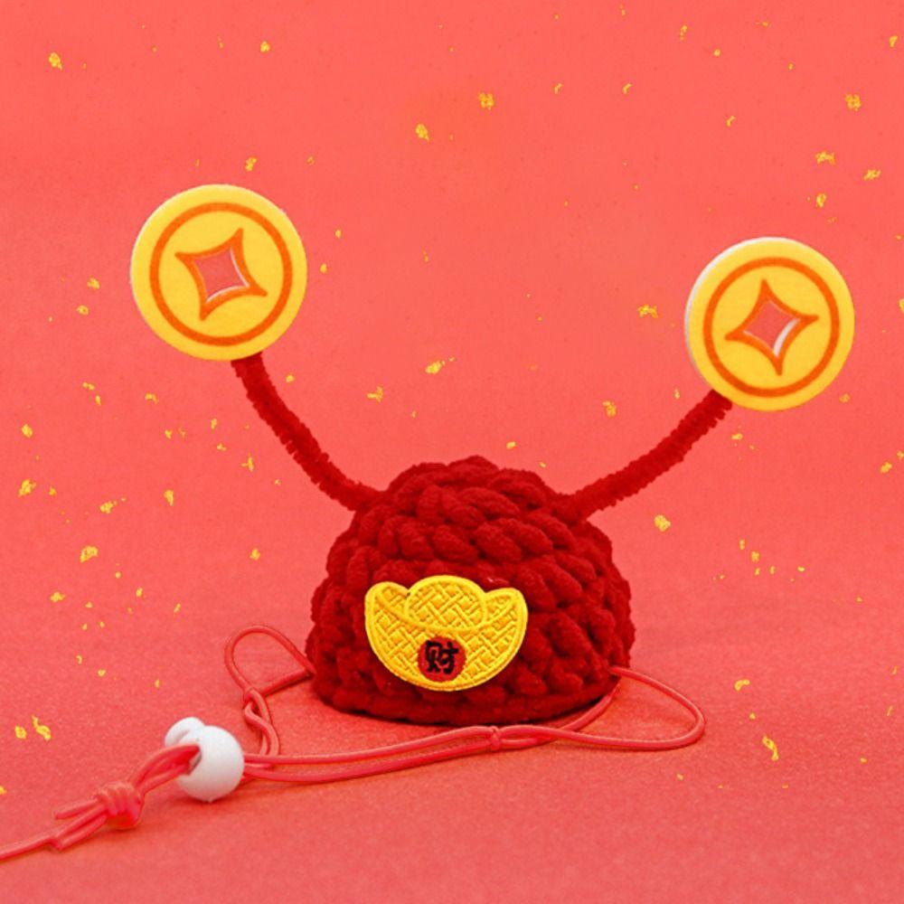 Adjustable Pet New Year Hat Chinese Style Pet Knitted Hat Cute Pet God of Wealth Hat  Christma Day