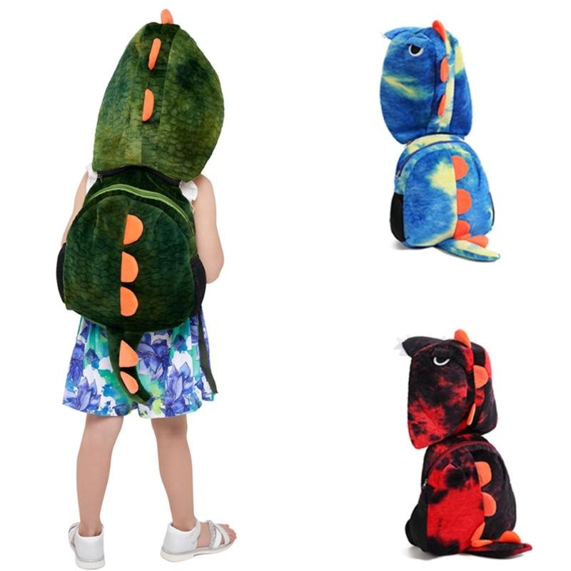 Children's Plush Backpack with Removable Hood Fun Dinosaur Theme Children's Toy School Bag for Preschool or Short Trip