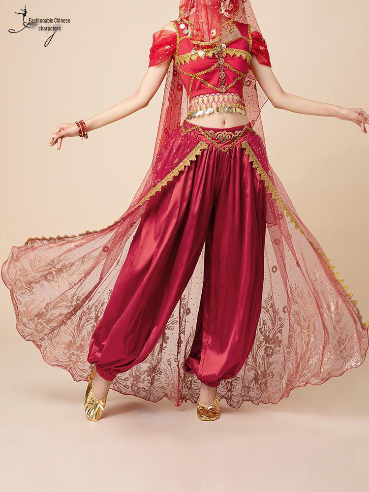 Fashion Huayu Indian Dance Costume: Adult Belly Dance Outfit with Xinjiang Dance Lantern Wide-Leg Pants