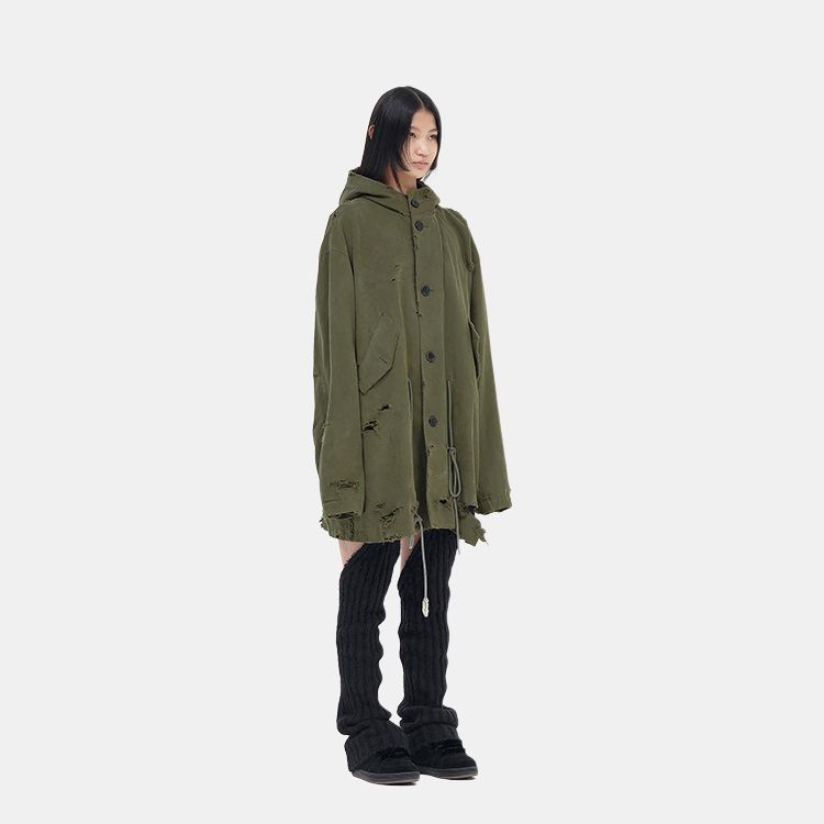 WE11DONE Parka Coats Unisex Khaki Hooded Moderate WD-JP3-23-153-U-KK
