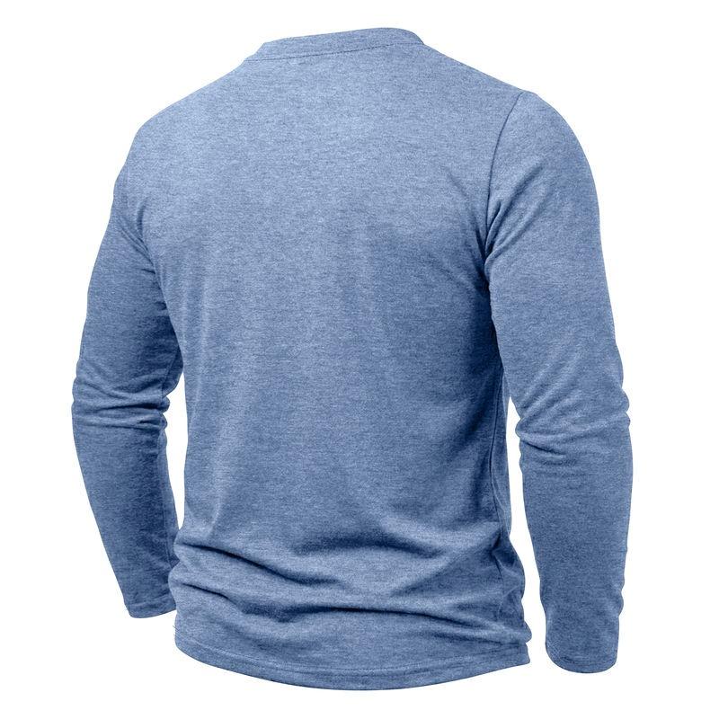 Autumn Winter Mens Henley Long Sleeve T-Shirt Contrast Collar Placket 3 Buttons Chest Pocket Soft Casual Daily Tops