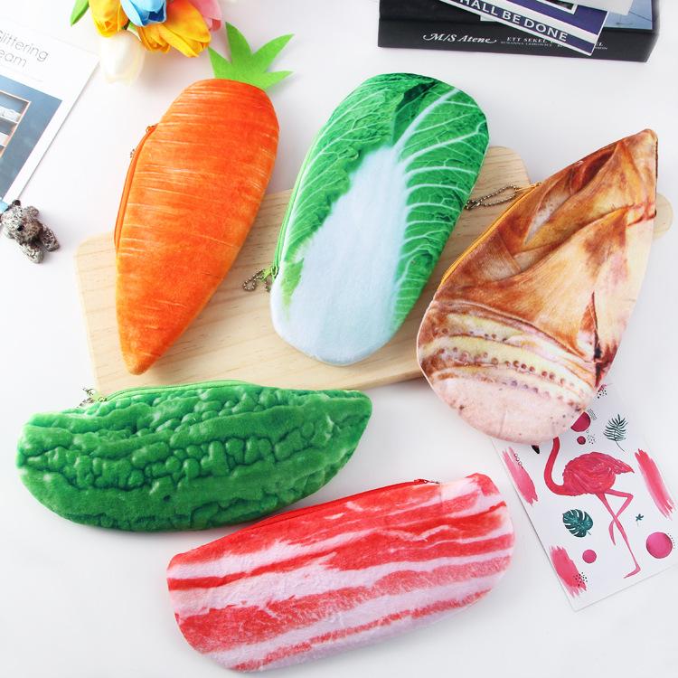 Korean Style Plush Coin Purse & Keychain - Breakfast Food Design, Large Capacity Pencil Case, Portable Storage Bag