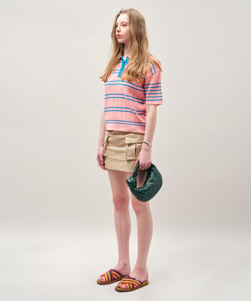 MAYOL Striped Short Sleeve Polo Knit_Pink