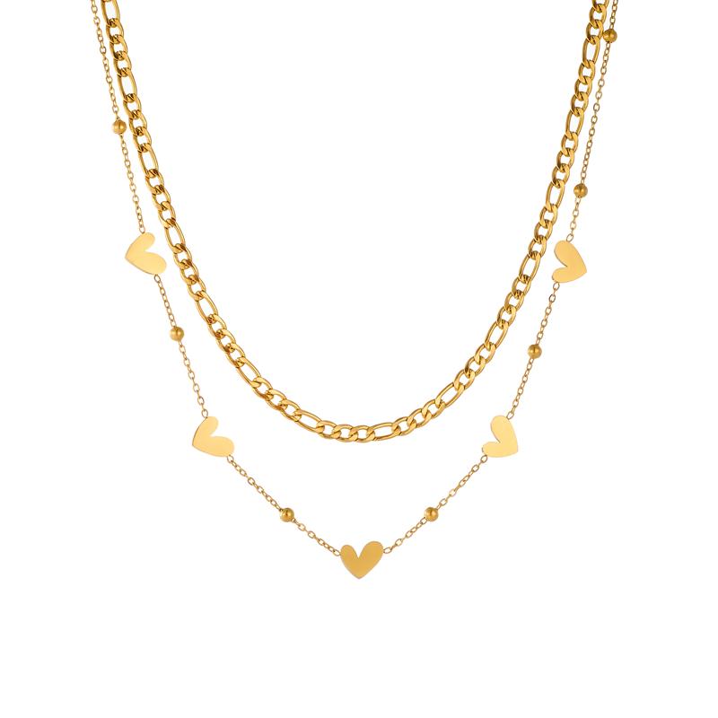 DIEYURO 316L Stainless Steel Minimalist Heart Shape Bilayer Necklace Girl New Exquisite Love Gold Chain Neck Jewelry Gift