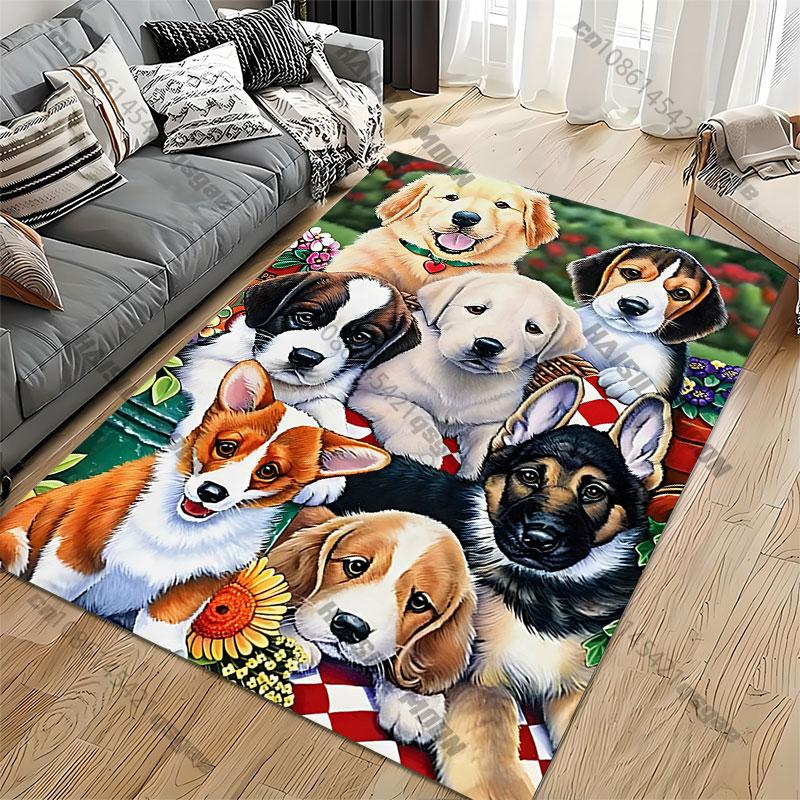 Colorful Gathering of Adorable Puppies Carpet Yoga Living Room Room Decor Children's Crawling Mat Doormat Area Rug Games Mat