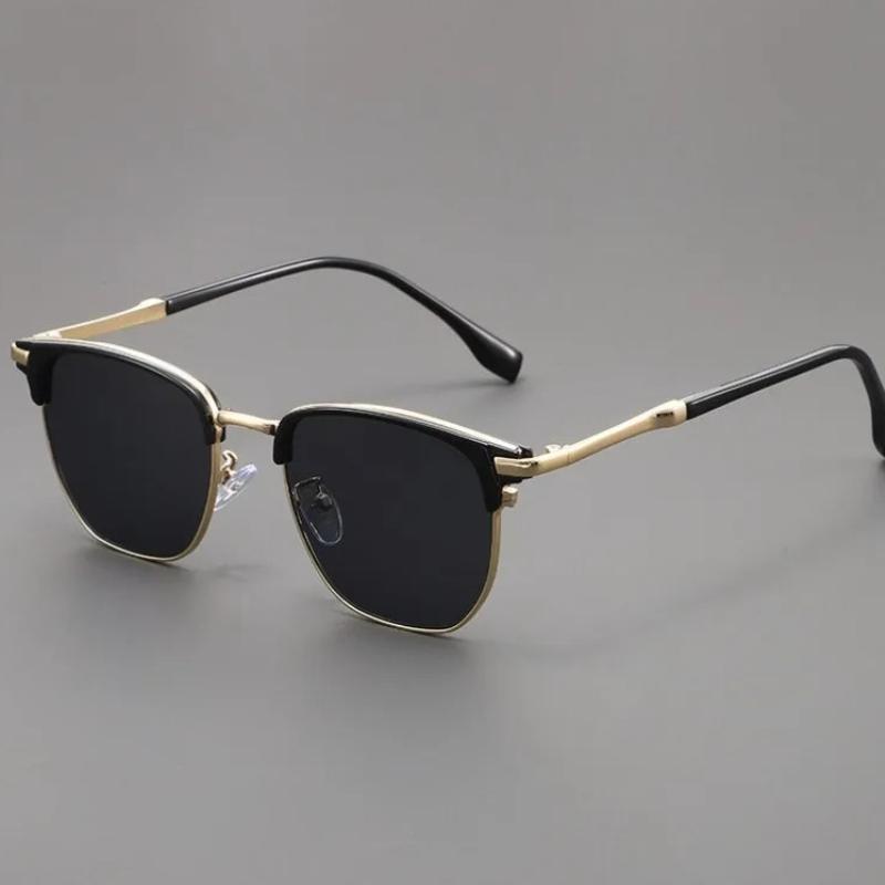 Fashionable Square-Frame Sunglasses Retro Metal Half-Frame Driving Glasses UV-Protective Eyewear Outdoor UV400 Sun Glasse