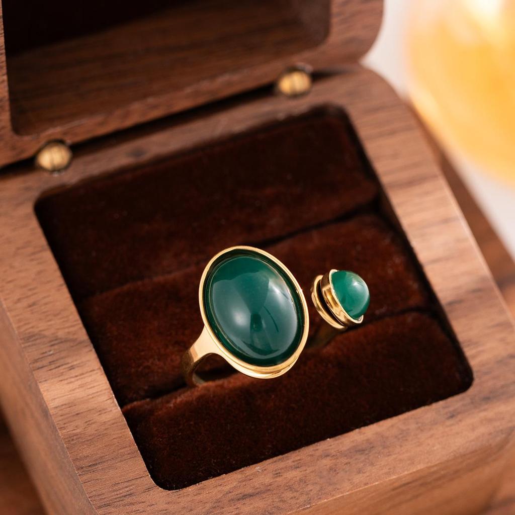 Stainless Steel Turquoise Open Ring with 18k Gold Vacuum Plating